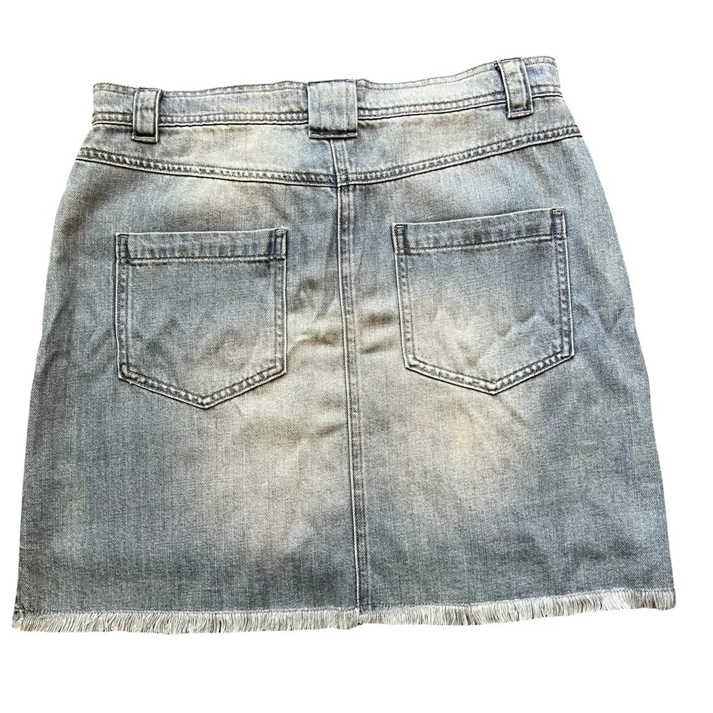 NWT Chelsea & Violet Blue Denim Mini Skirt Fringe Hem